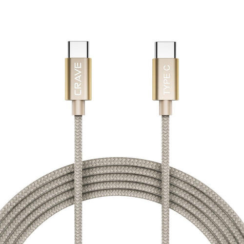 Type C Cable, Type C to Type C Cable - Crave Premium Nylon Braided High Speed 2.0 Cable 3 FT - Gold