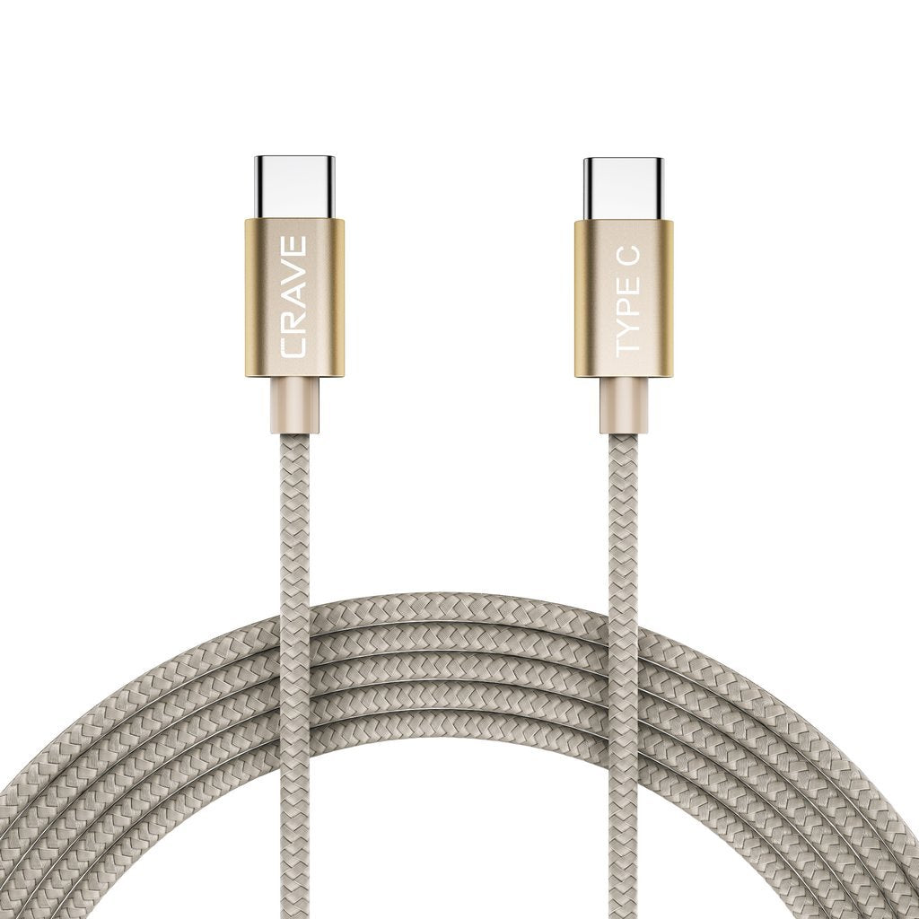 Type C Cable, Type C to Type C Cable - Crave Premium Nylon Braided High Speed 2.0 Cable 3 FT - Gold