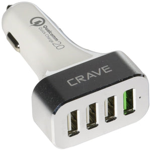Crave CarHub 54W 4 Port USB Car Charger, Qualcomm Quick Charger 2.0 - Black