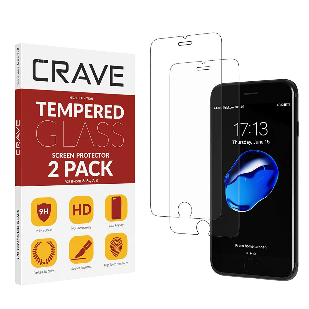 Crave Glass Screen Protector for Apple iPhone 8 7 6s 6 [2-Pack] HD Tempered Glass [Compatible with iPhone 8, iPhone 7, iPhone 6s, iPhone 6]