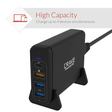 75W 4-port Desktop Charger, Crave PowerHUB PRO [PD + Quick Charge QC3.0] Multi-Port Charger Hub with Fast IC Technology for MacBook with Thunderbolt 3 port, laptops, iPhone, iPad, Samsung and more