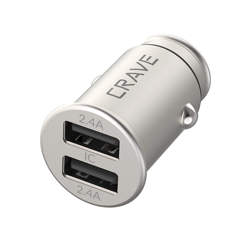 Crave Bullet 24W 4.8A 2 Port Dual USB Universal Compact Car Charger, Smart Charge IC Technology
