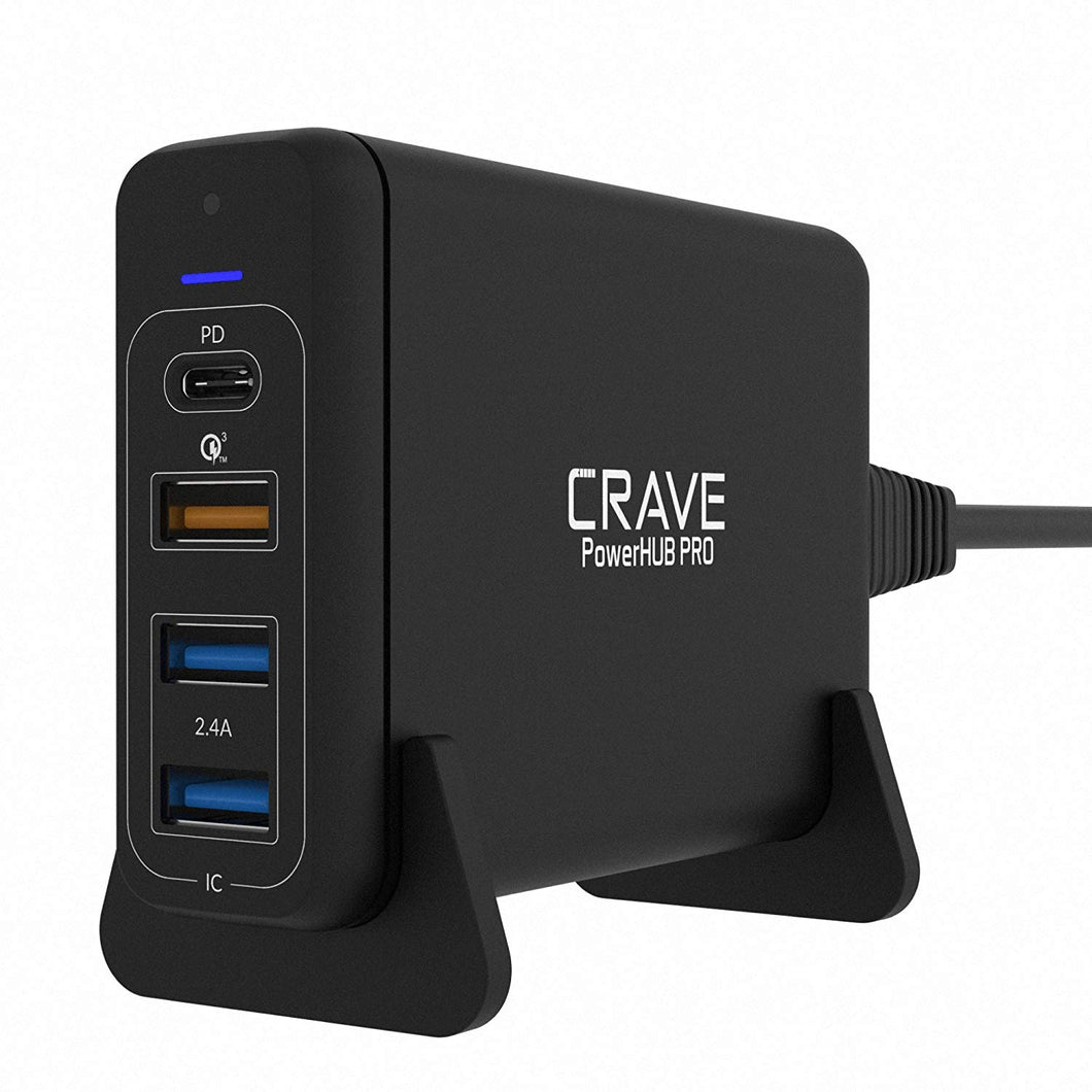 75W 4-port Desktop Charger, Crave PowerHUB PRO [PD + Quick Charge QC3.0] Multi-Port Charger Hub with Fast IC Technology for MacBook with Thunderbolt 3 port, laptops, iPhone, iPad, Samsung and more
