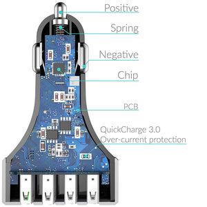 Crave CarHub 54W 4 Port USB Car Charger, Qualcomm Quick Charger 2.0 - Black