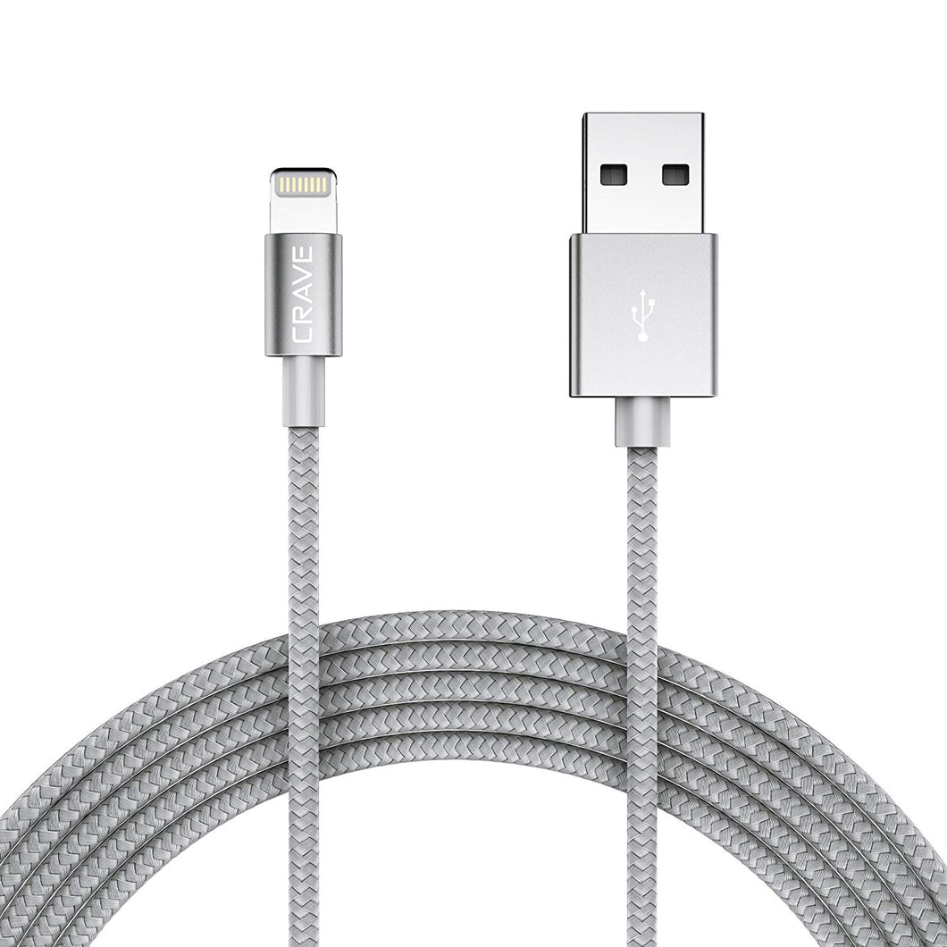 Apple MFI Certified Lightning to USB Cable - Crave Premium Nylon Braided Cable 4 FT - SLATE