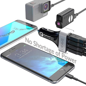 Crave CarHub 54W 4 Port USB Car Charger, Qualcomm Quick Charger 2.0 - Black