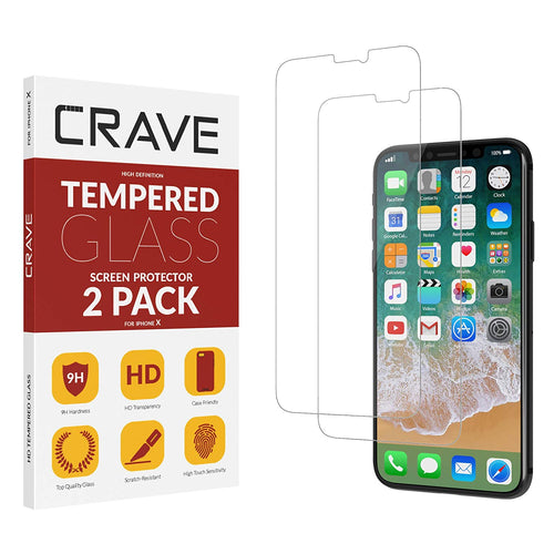 Crave Glass Screen Protector for Apple iPhone Xs/X [2-Pack] HD Tempered Glass