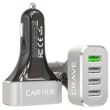 Crave CarHub 54W 4 Port USB Car Charger, Qualcomm Quick Charger 2.0 - Black
